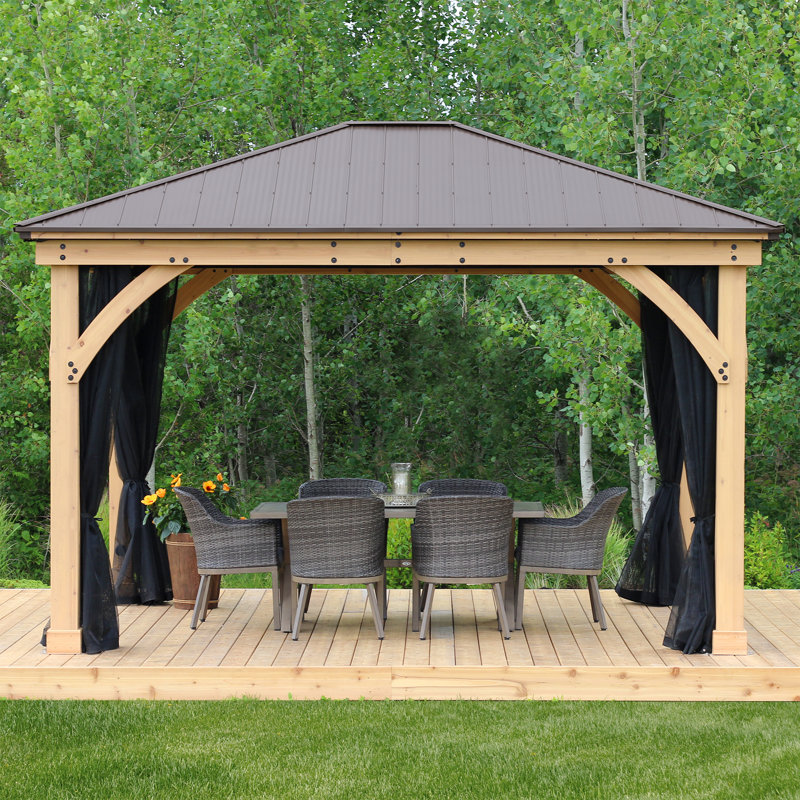 11' x 13' Meridian Gazebo Mosquito Mesh Kit  Premium Phifer UV-Resistant Mesh with Easy Glide Tracks and Full-Length Zippered Panels