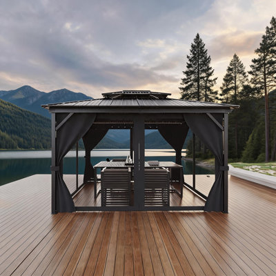 Gazebo rigide de 3 x 3,6 m avec toit métallique étanche