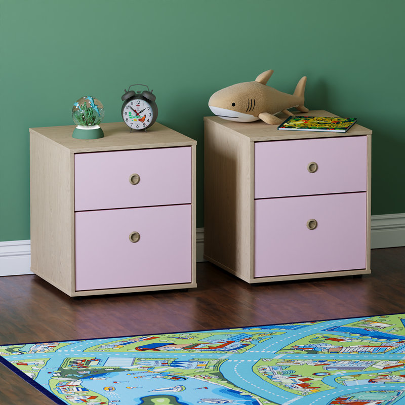 Karadyn 2 Drawer Nightstand, Pink/Oak