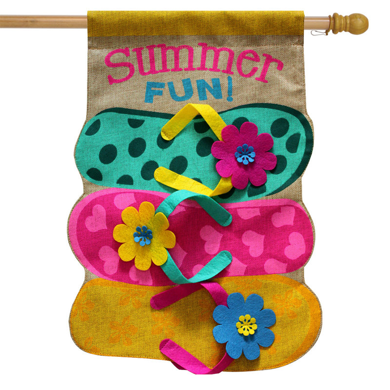 Summer Fun Flip Flops Burlap House Flag