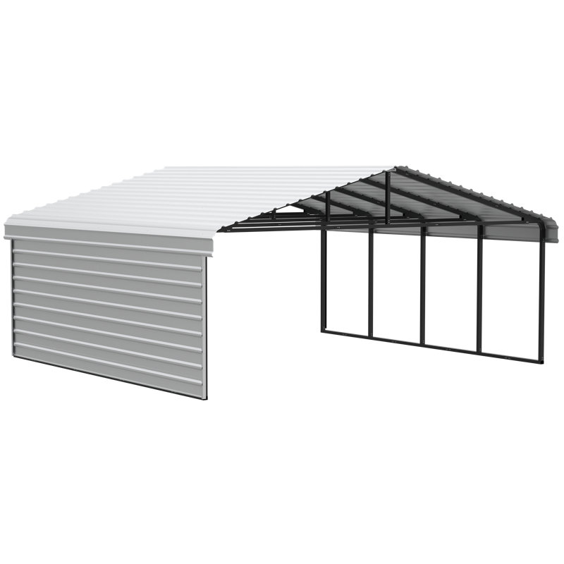20' x 20' Eggshell Galvanized Steel Carport Kit with Black Frame