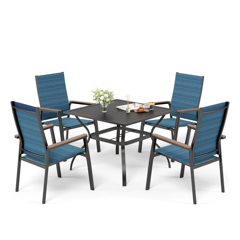 Alyah 4 - Person Patio Dining Set with Square Table, Blue