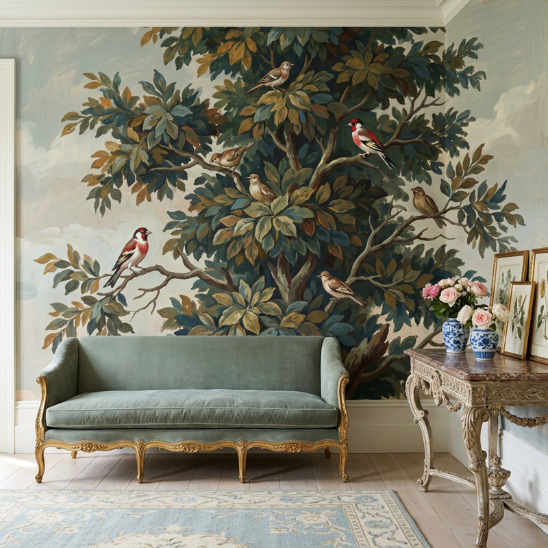 Murale arbre vert sauge, 200 po x 120 po, Peler et coller