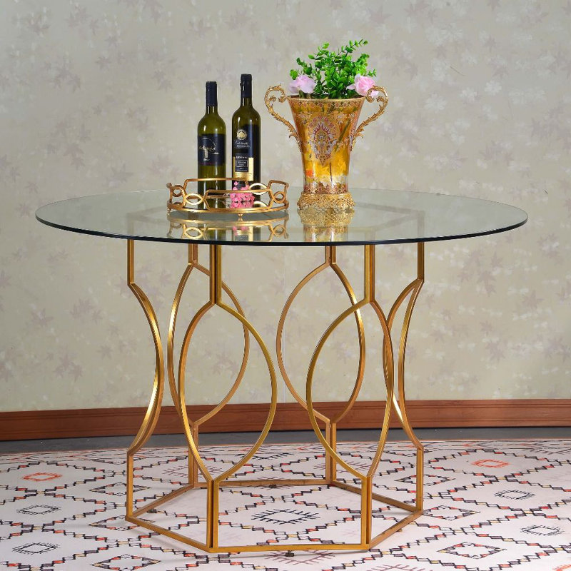 Killough Round Glass Top Metal Base Dining Table