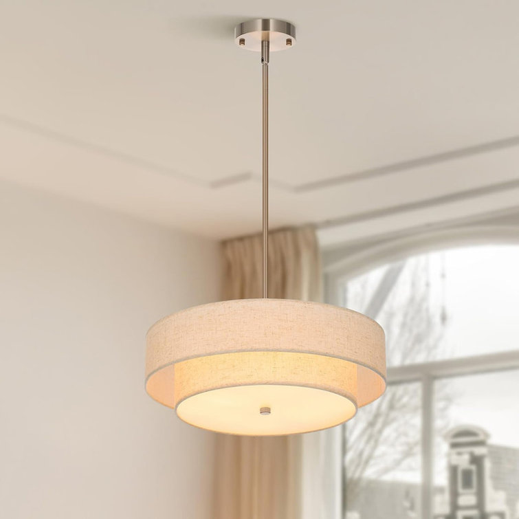 18" Pendant Light Fixture with 2-Layer Fabric Shade, Swivel Joint Hanging Light Fixture for Bedroom