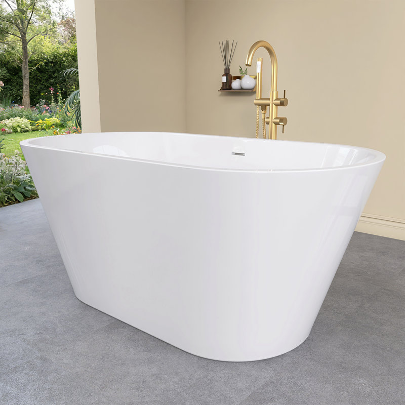  Baignoire de trempage autoportante en acrylique 51 "x 27" avec bonde blanche, Blanc lustré