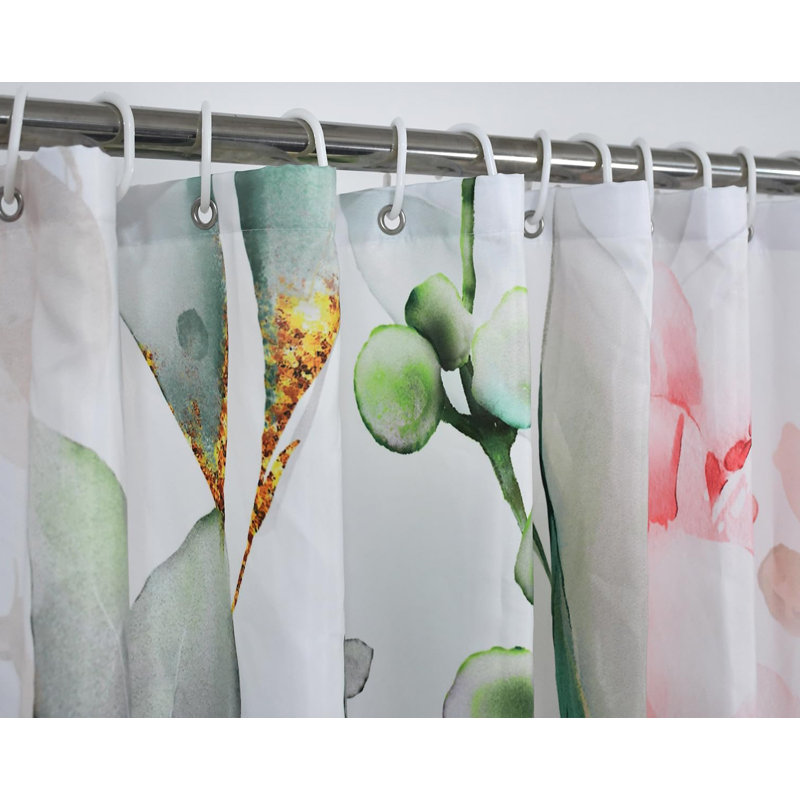 1PC Sage Green-Hummingbird Aesthetic Blooming Waterproof Bath Curtains with Hooks, 152.4cm H x 182.88cm W