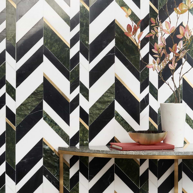 Amari Polished Marble And Aluminum Mosaic, Verde Jade