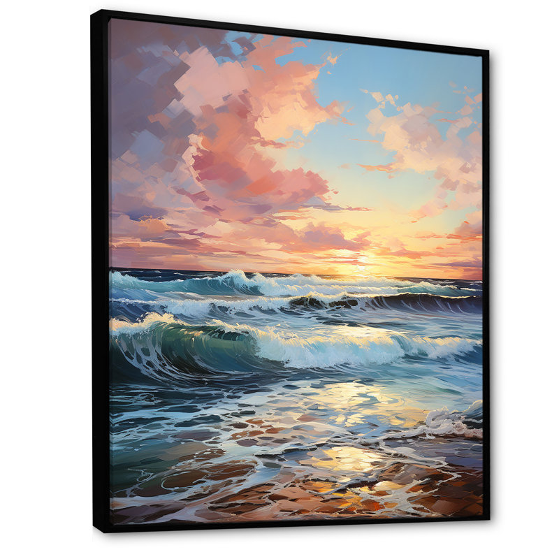 " Beach Sunrise Tranquil Horizons " Print, Black Floater Framed, 32" H x 24" W