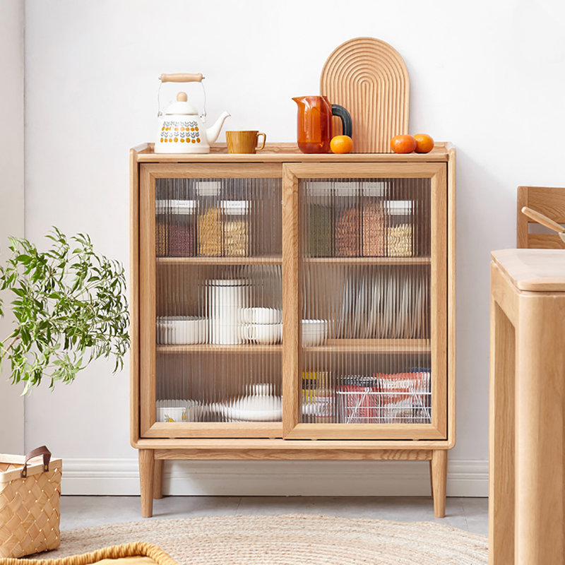 Husch 33.5 " W Oak Solid Wood and Glass Sideboard