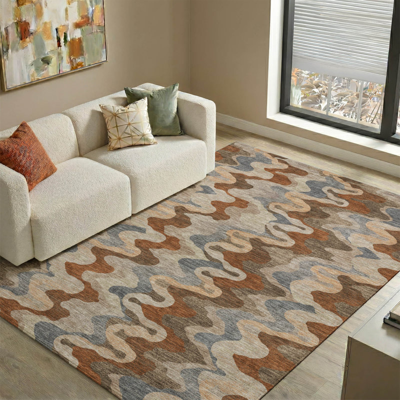 Tapis abstrait lavable à la machine de qualité supérieure Mayfield AMF2481, Brun, 8 pi x 10 pi