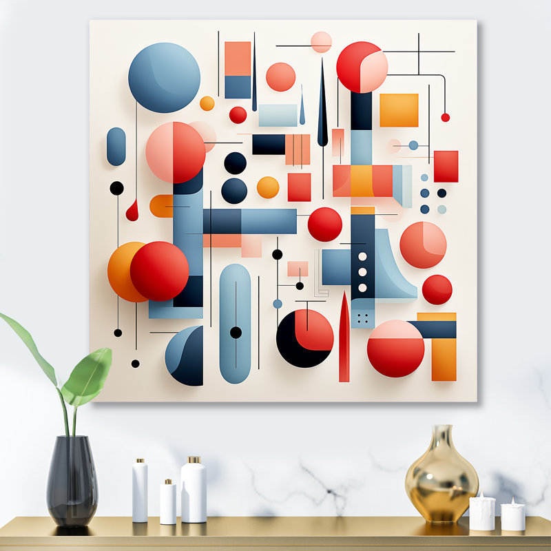 Blue And Red Minimalism Form I - Abstract Metal Wall Art Print, 29" H x 29" W