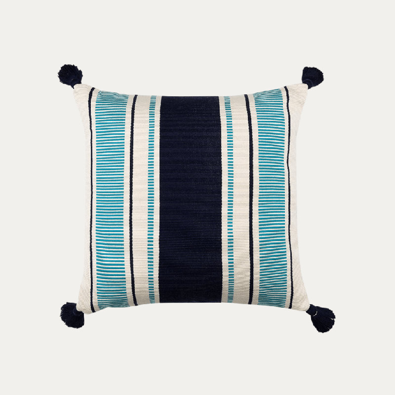Cabana Square Cotton Pillow Cover and Insert, Navy/Peacock