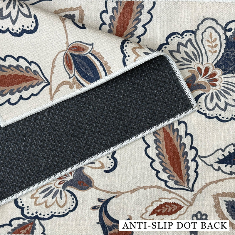 Custom Size Anti-Slip Low Profile Berber Style Floral Cream Design Runner Rugs by Feet, Runner 2'2" x 50'