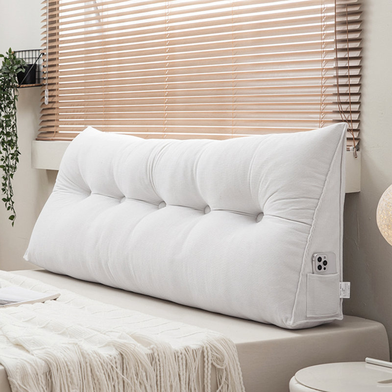 Wedge Headboard Pillow with Removable Cover, Beige, 150cm W x 50cm D