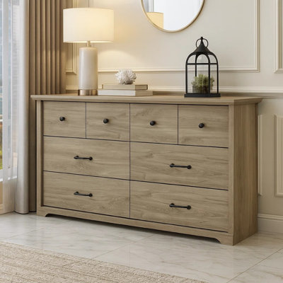 Commode large 6 tiroirs avec poignées noires Lara