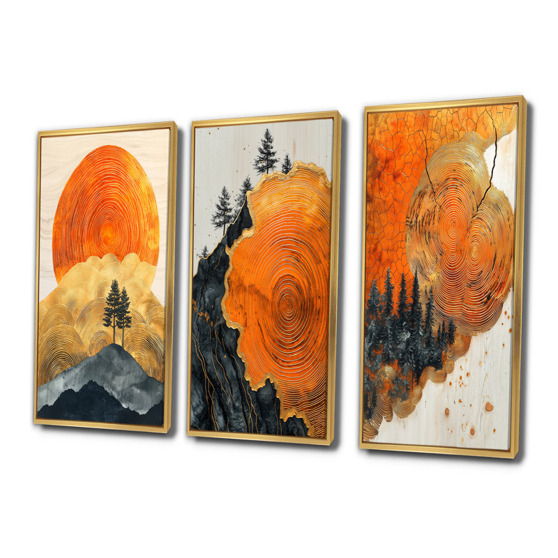 Arbre au lever du soleil dans un champ africain II - Collection d'art mural forêt, Cadre flottant doré, H 40 po x l 60 po