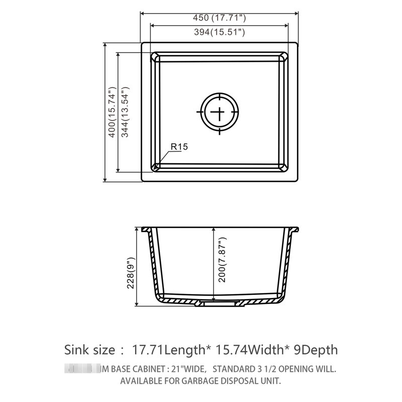 Évier de cuisine encastré noir à quartz 17,32 po x 16,07 po - Composite avancé pour un évier stable, élimine le bruit et la saleté, surfaces de nettoyage non poreuses, conception arrondie, livré avec une grille de guidage en granit