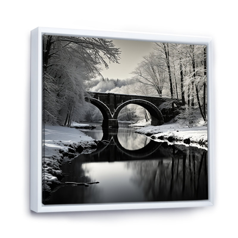 «Bridges Winter Scenery» sur toile, H 36 po x l 36 po x P 1,5 po, Cadre flottant blanc