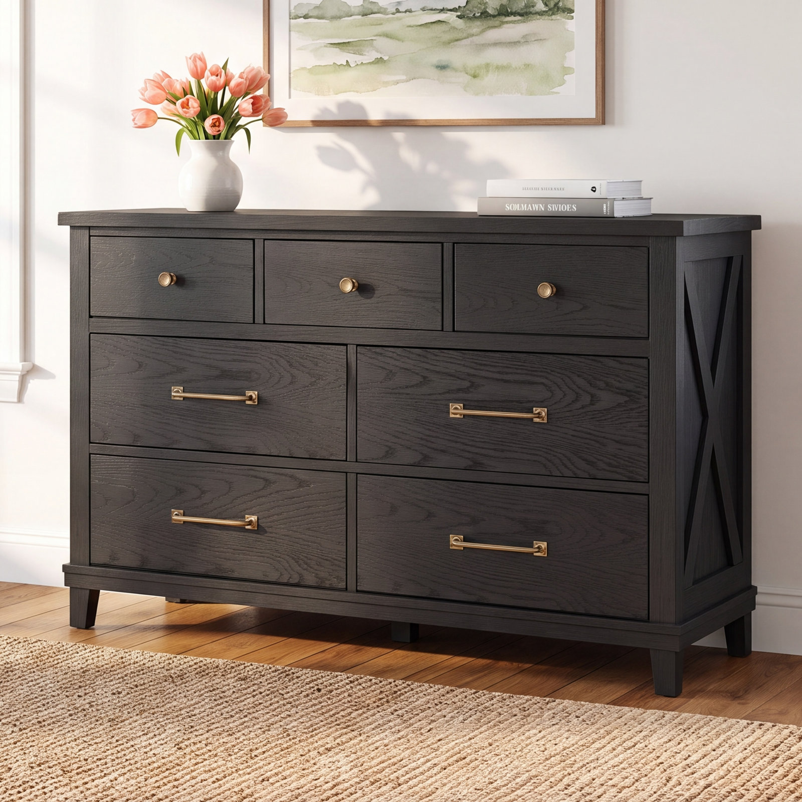 Harriett 7-Drawer Double Dresser, Black