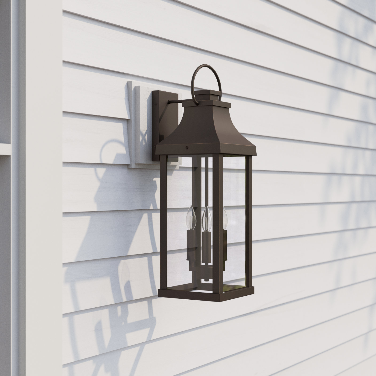 Caden 8" W X 24" H Outdoor 3-Light Large Wall Lantern with Clear Glass, Oiled Bronze
