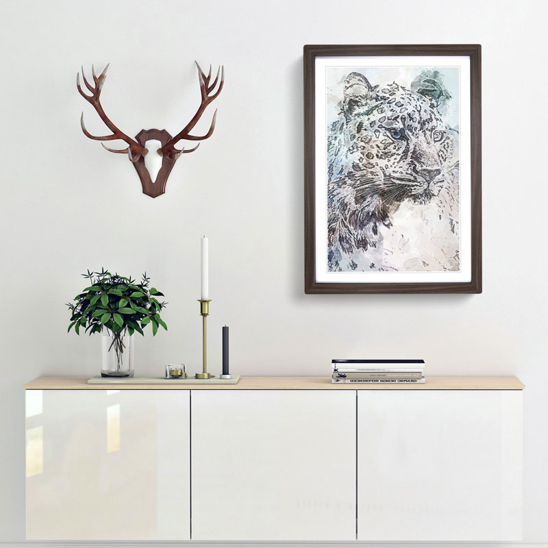 The Portrait of a Cheetah in Abstract - Picture Frame Painting Print, 48cm H x 36cm W x 2cm D, Walnut Framed