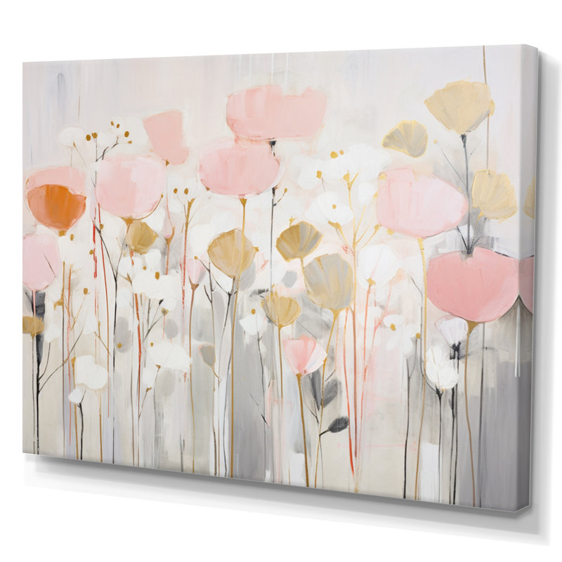 «Pink Blossoming Garden - Abstract Botanicals», reproduction sur toile, 34" H x 44" W, Toile tendue