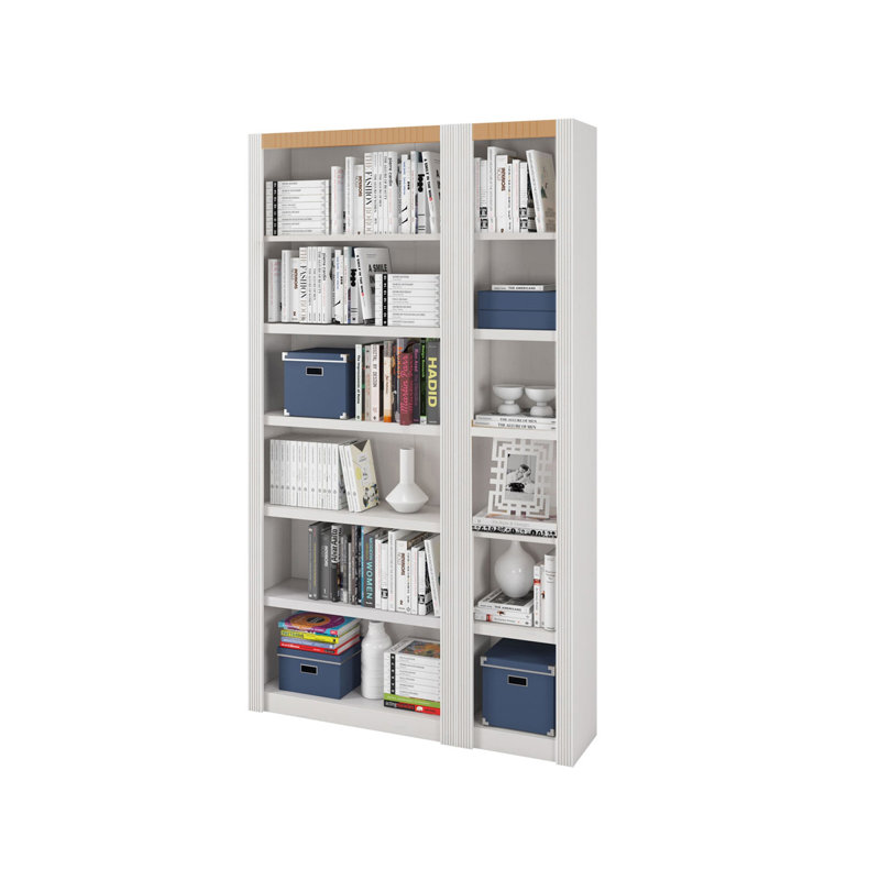 Elona 213cm H x 128cm W Solid Wood Standard Bookcase, White Lacquer, Basic