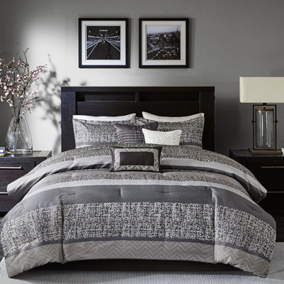 Très grand lit - oreillers décoratifs gris / taupe avec jupe de lit 100% 7 pièces