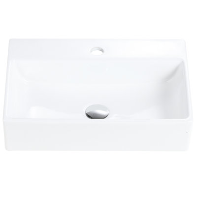 20"X14" Integrated White Ceramic Bathroom Sink With 1 Faucet Hole - Finish, Stain , Contemporary Style, Easy To Clean , Smooth Non Porous Surface, Modern Design, Safe Rounded Edges