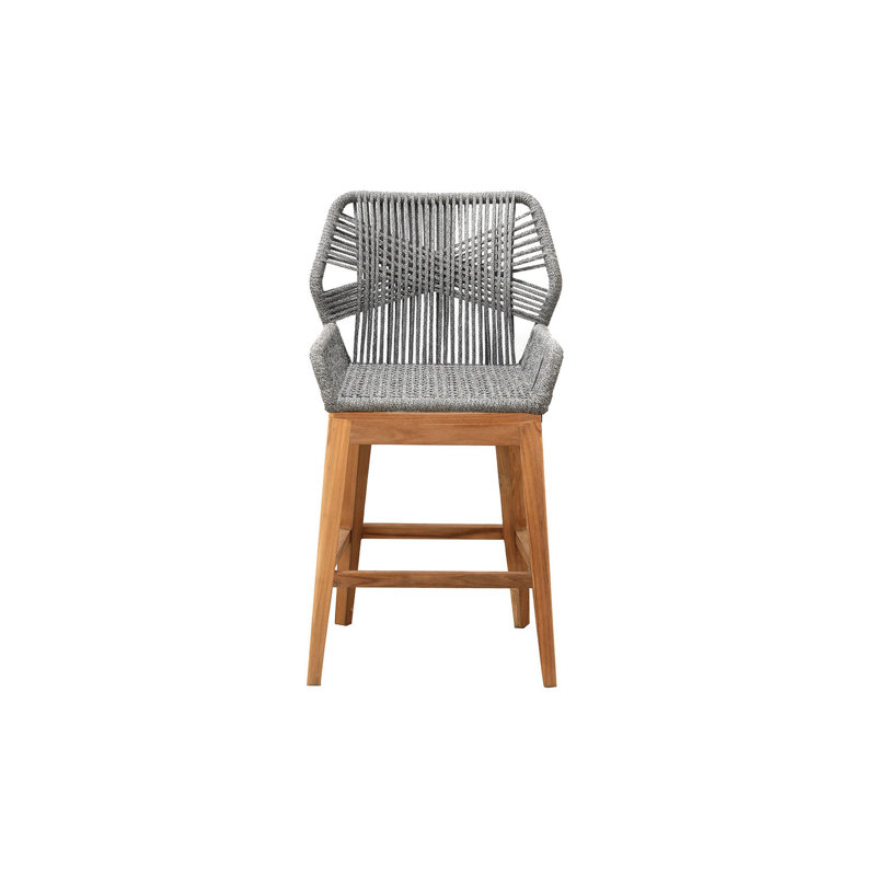 Tabouret de comptoir d'extérieur en corde et teck Yensi (ensemble de 2), Gris