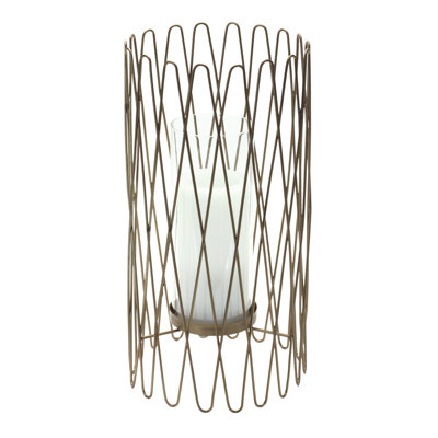 Porte-bougie ouragan en fer et verre doré