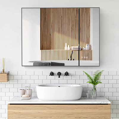 Backlit Led Bathroom Mirror, Frame, Anti-fog Wall-mounted Bathroom Mirror, 3-color Light, Waterproof Dimmable Led Bathroom Mirror With Memory Function, Touch Buttons