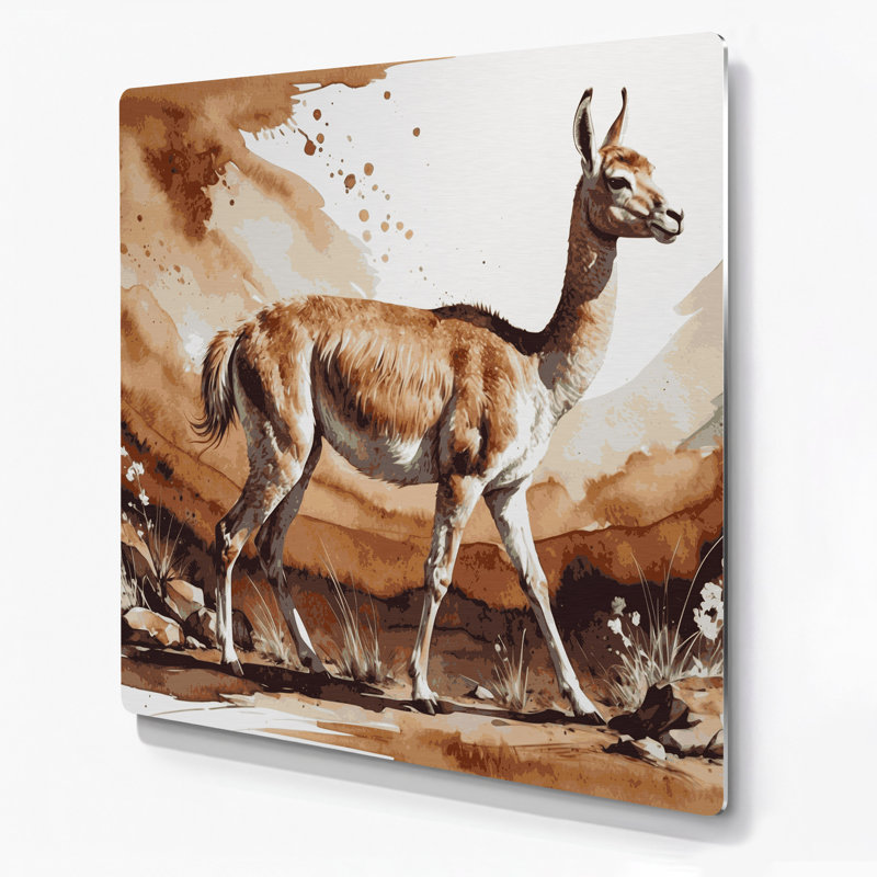 Faune, art mural en métal brun Guanaco, H 12 po x l 12 po