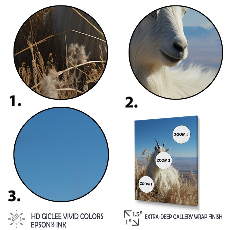 Art mural blanc chèvre solitaire blanc, Cadre flottant noir, 32" H x 16" W