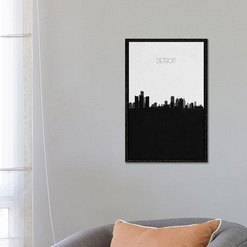 Detroit, Michigan City Skyline by Ayse Deniz Akerman - Print on Canvas, 66.04cm H x 45.72cm W x 3.81cm D, Black Framed