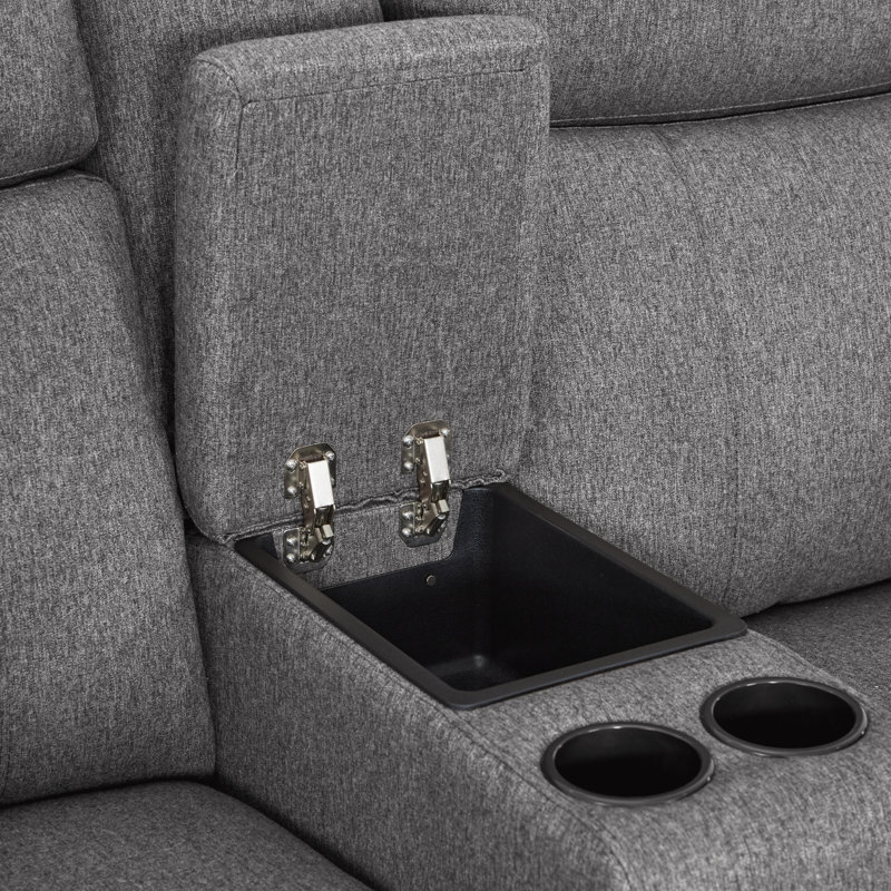 Canapé inclinable électrique 70,8 po avec console, vibration, double chauffage et appui-tête réglable, tissu, Gris foncé
