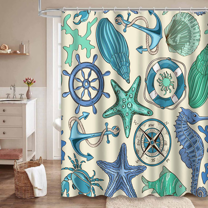 Rideau de douche imperméable dessiné à l'eau avec 12 crochets, L 72 po x l 84 po