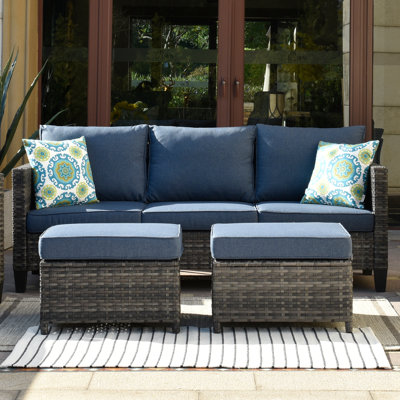 Kaniha Premium All-Weather Wicker 3 - Person Patio Conversation Sets with Cushions
