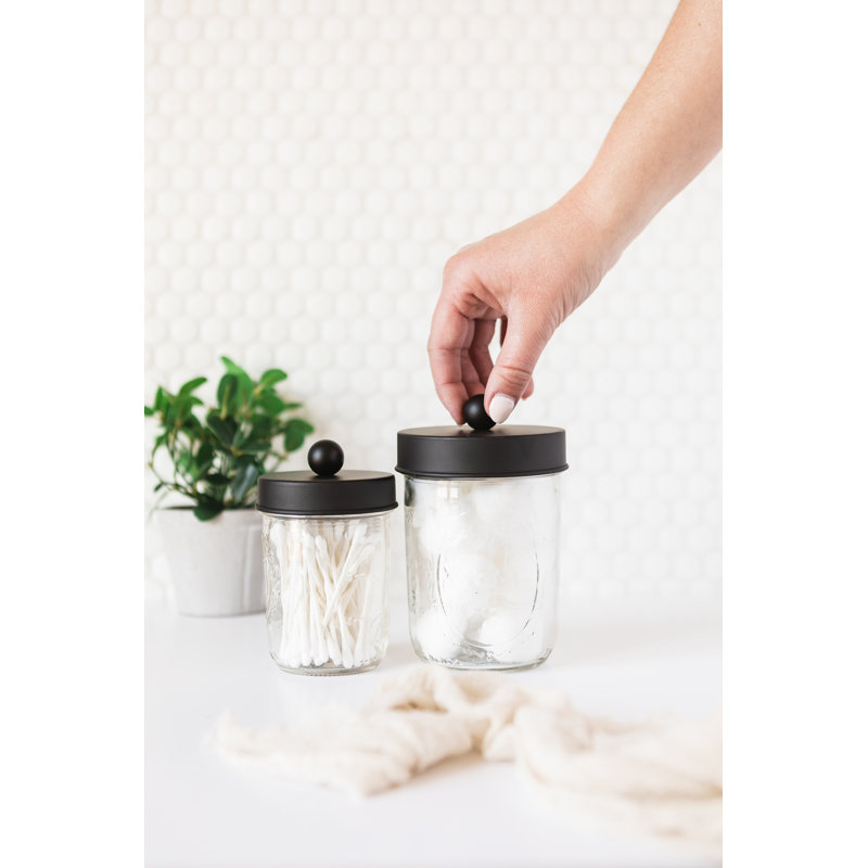 Black Glass and Metal Mason Jar Bathroom Set