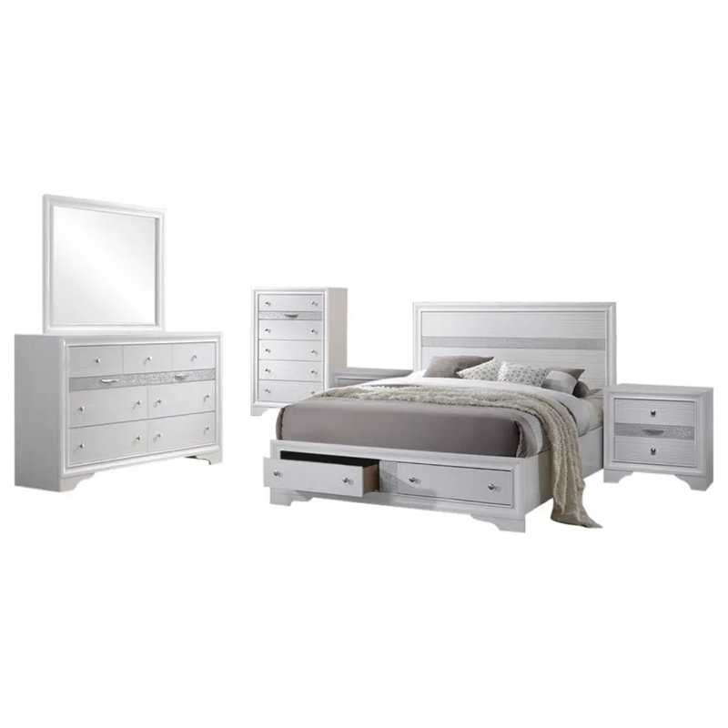 Ensemble de chambre avec lit plateforme 6 pièces Mesics, Très grand
