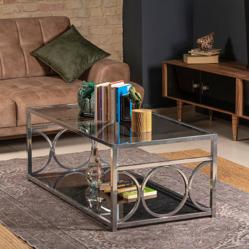 Table basse avec tablette de rangement Thatcher, Chrome