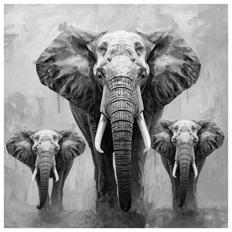 Trois couvertures d'éléphants d'Afrique, L 60 po x H 80 po