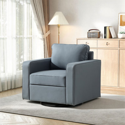 Fauteuil d'appoint pivotant à 360 ° en similicuir avec rangement caché, fauteuil de salon rembourré moderne avec structure en bois massif, coussin en mousse haute densité