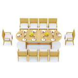 10 Seats 11 Pcs Grade-A Teak Wood Dining Set: 118" Double Extension Mas Oval Trestle Leg Table And 10 Atnas  Arm Chairs #11AT2710