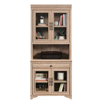 For Office, Brown Finish, shabby elegance Style, Engineered Wood, Adjustable Shelf Behind Framed Tempered Glass, Cord Management, 31.15 In Depth, 17.87 Width, 41.48 Height, 76.33 Lb Weight Finish Office