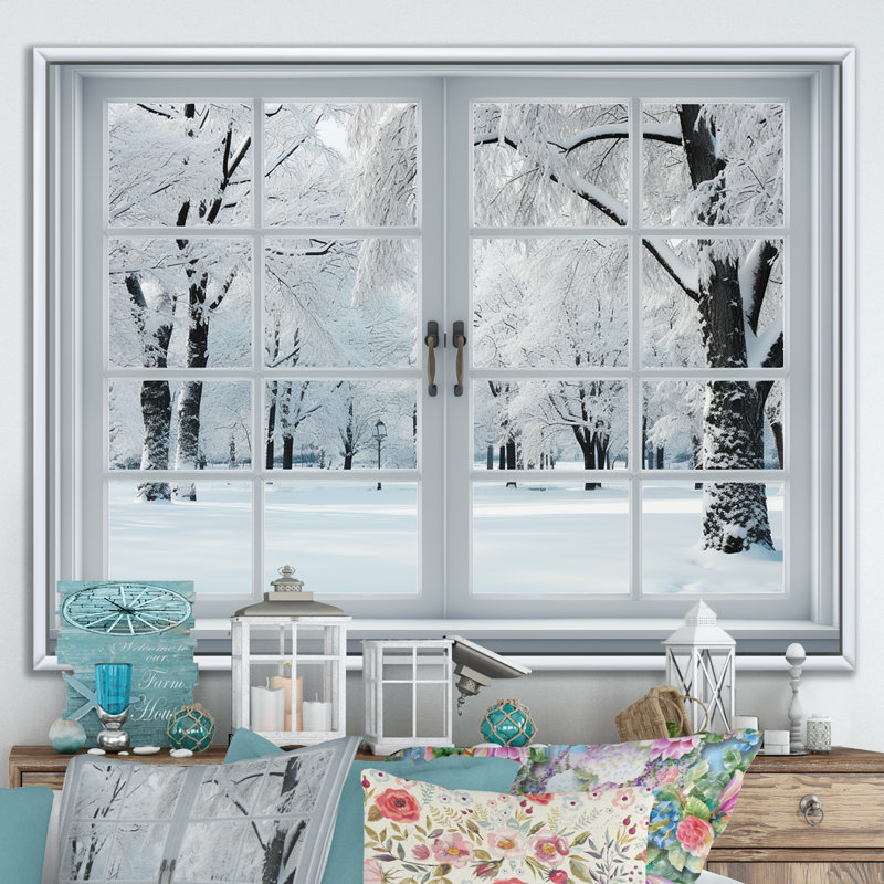 Winter Forest Window Views I - Winter Landscape, reproduction d'art sur toile encadrée, H 34 po x l 44 po x P 1,5 po