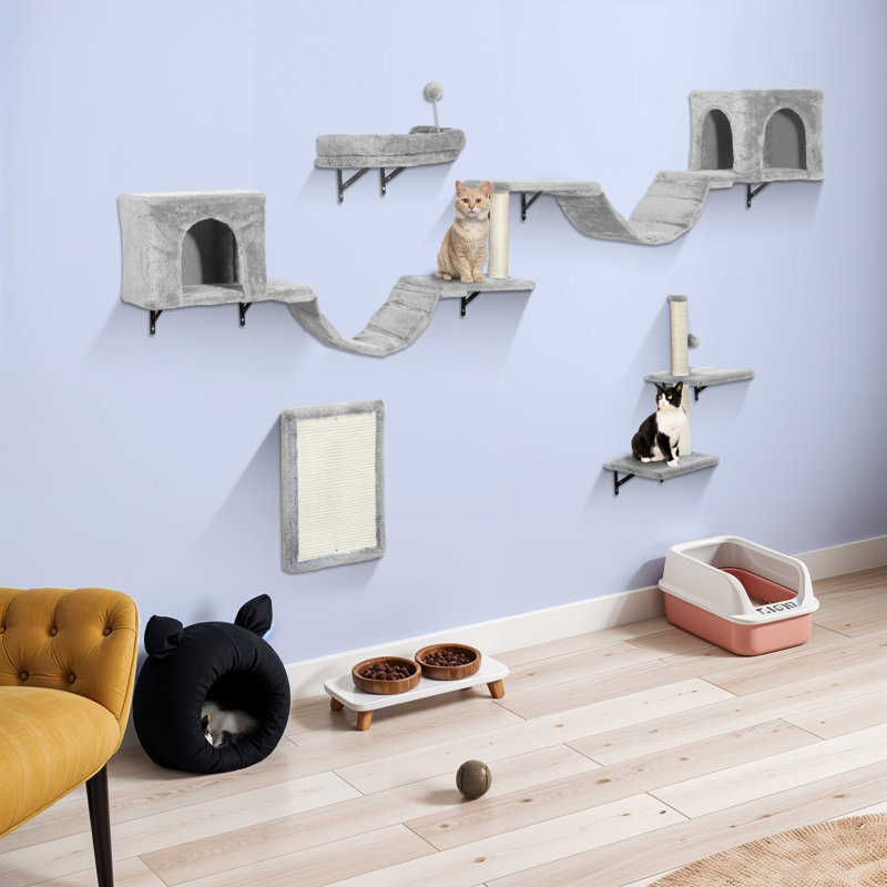  8-Piece Cat Wall Set,Light Grey