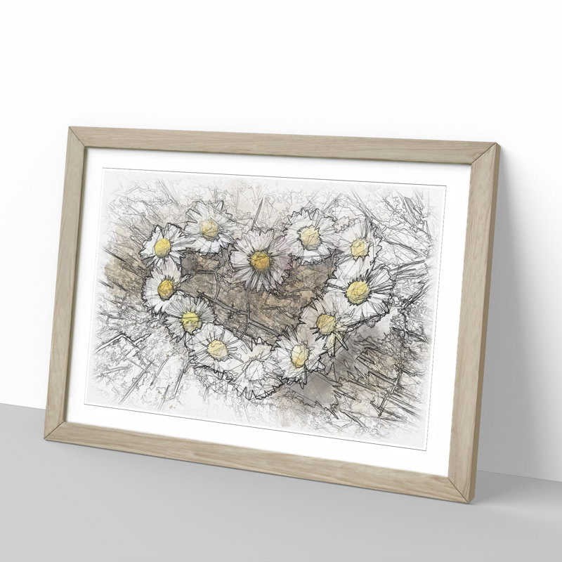 Daisy Heart Chain - Picture Frame Painting, 65cm H x 90cm W x 2cm D, Oak