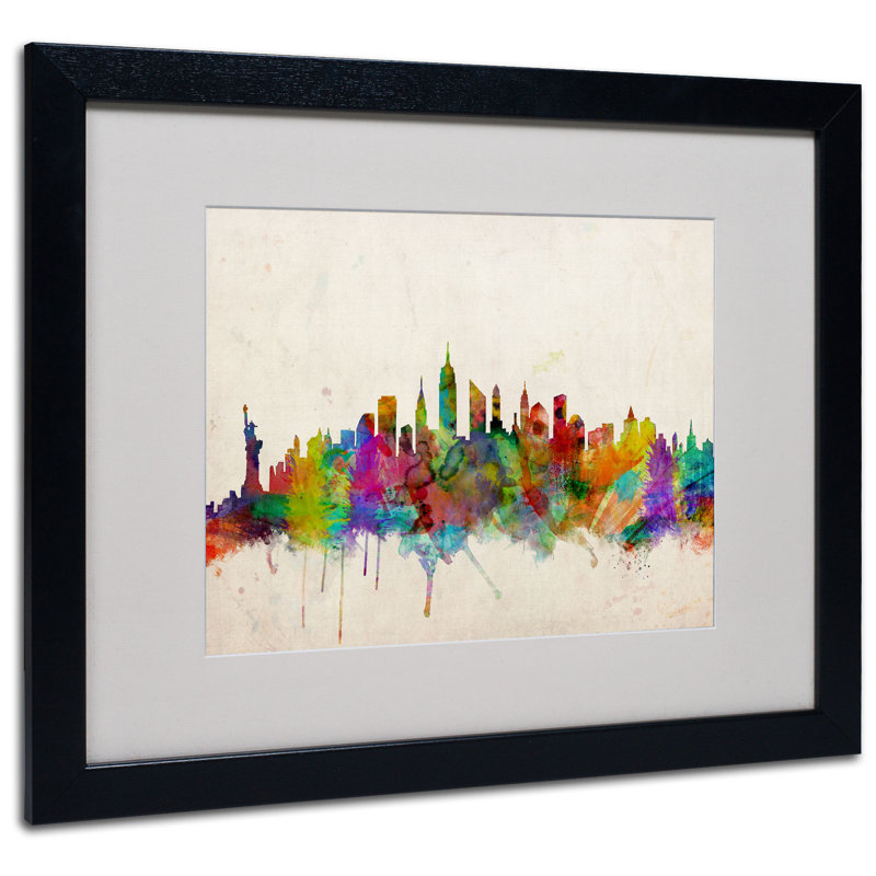 « new york horizon » par michael thompsett, reproduction d’art encadrée, H 20 po x l 16 po x P 0,5 po, Noir